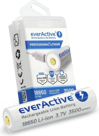 EverActive 18650 Akkumulátor micro USB 3500mAh-val
