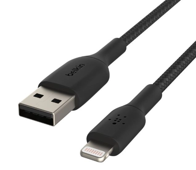 Fekete fonott USB-Lightning kábel 15cm