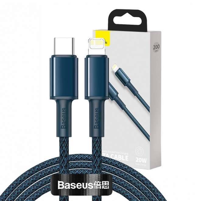 Baseus gyors töltésre alkalmas fonott USB-C Lightning kábel, 20W, 2m, kék