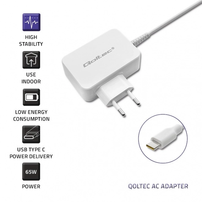 Fehér 65W hálózati adapter USB-C PD technológiával