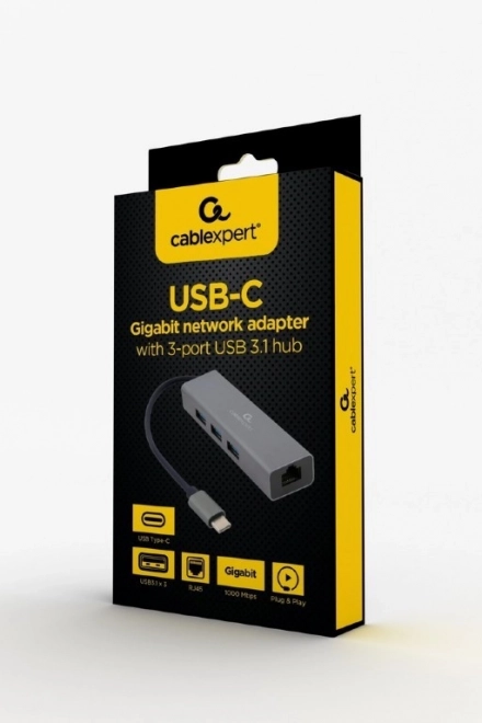 3 portos USB 3.1 hub hálózati kártyával