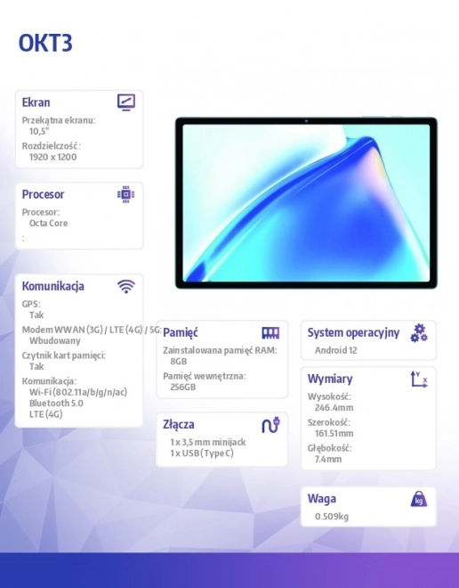 Okt3 4G 10,5 colos kék tablet
