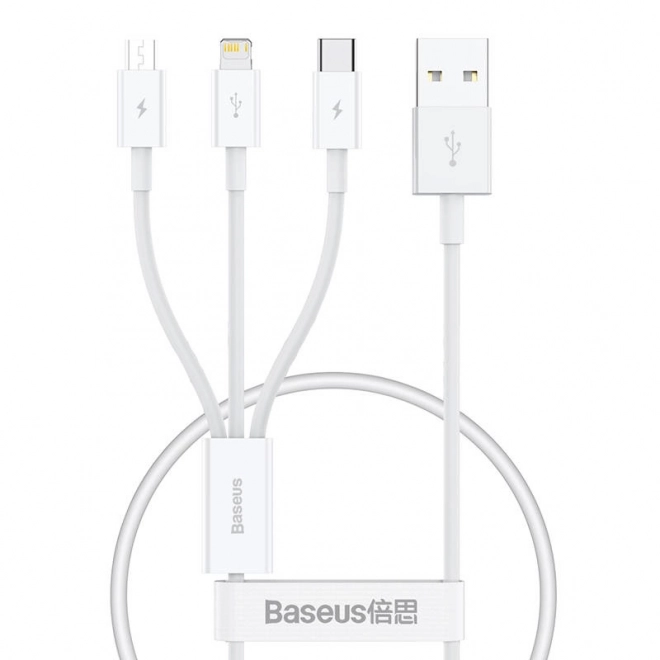 Baseus Superior Data gyors töltőkábel USB M+L+C, 0,5 m, fehér