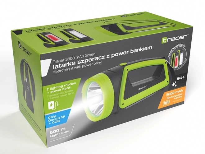 Zöld szuperfénykézi lámpa power bankkal