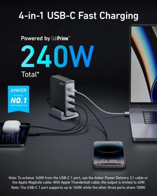 Anker GaNPrime 240W fali töltő USB-C x3 USB-A x1