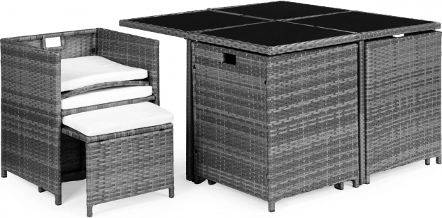 Kerti bútorkészlet rattan megjelenéssel – 4 fotel, 4 puff, MultiGarden asztal