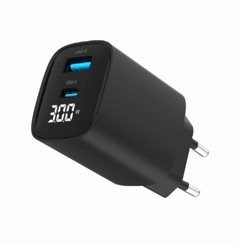 Fekete 30W-os GaN gyorstöltő LCD-vel