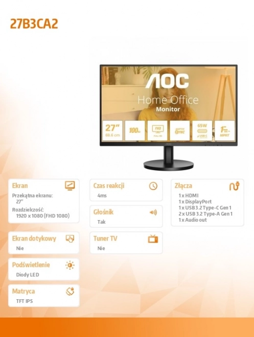 IPS Monitor 27 hüvelyk 100Hz HDMI DP USB-C