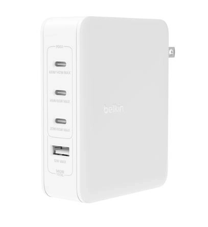 Fehér 4 portos falitöltő, 140W, UK, EU, US csatlakozóval