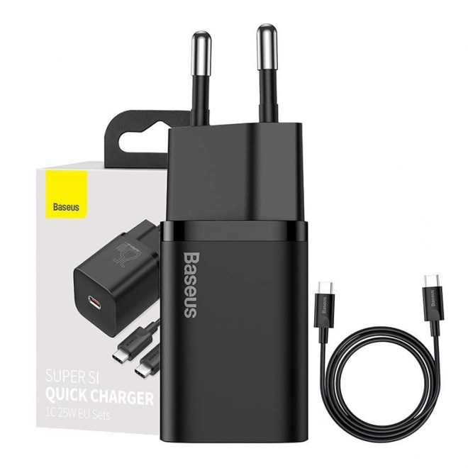 Baseus Super Si gyorstöltő 1C 25W USB-C kábellel 1m fekete