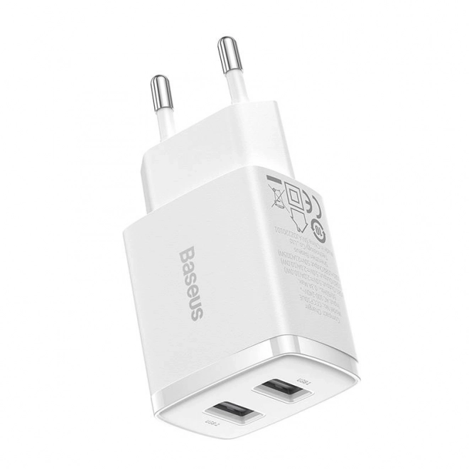 Kompakt gyorstöltő 10,5W, 2x USB - Fehér