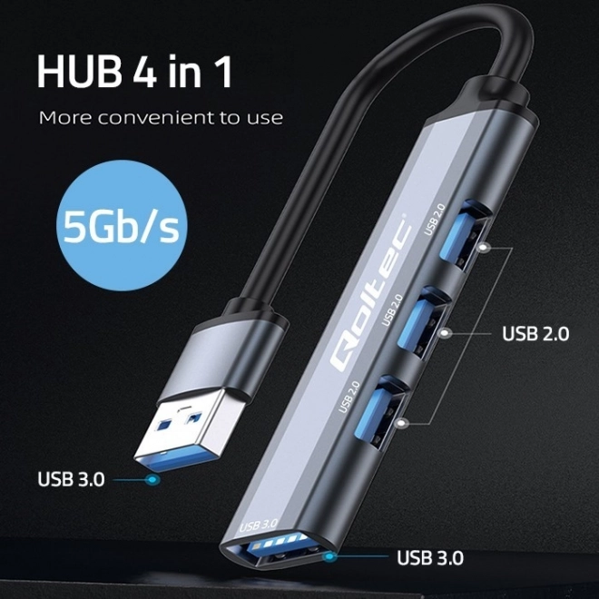 Qoltec USB 3.0 hub 4 az 1-ben
