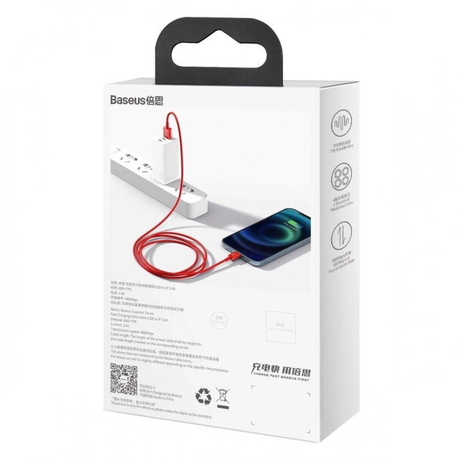 Piros Baseus USB kábel 1m iPhone töltéséhez