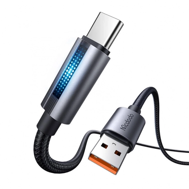 Kábel USB-A-ról USB-C-re LED világítással - fekete, 1,2 m