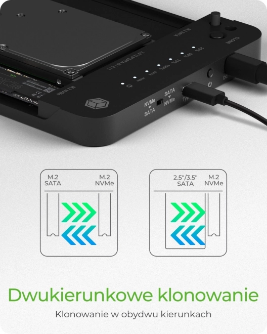 Dokkoló és klónozó állomás M.2 NVMe és SATA SSD/HDD számára