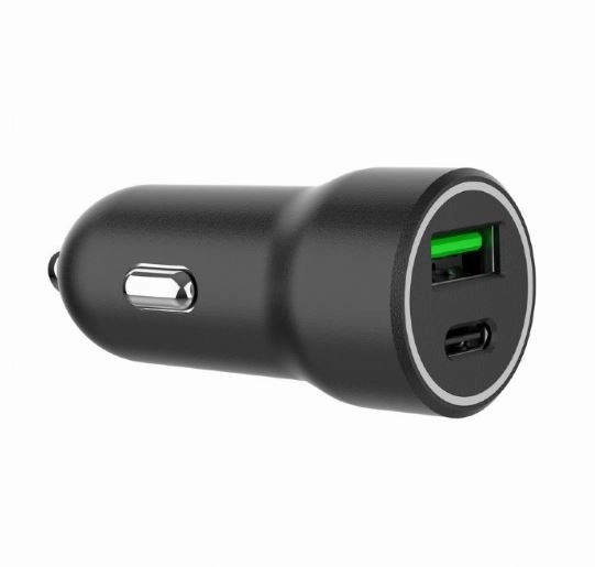 Fekete autós töltő USB-A/USB-C 20W PD