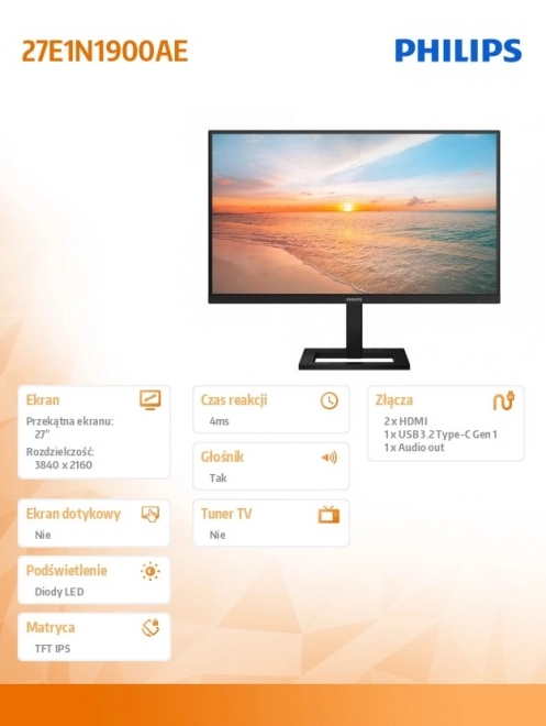 27 hüvelykes 4K IPS monitor HDMIx2, USB-C, hangszórókkal