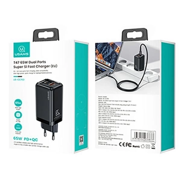 USAMS T47 USB/USB-C 65W PD Gyors Töltő