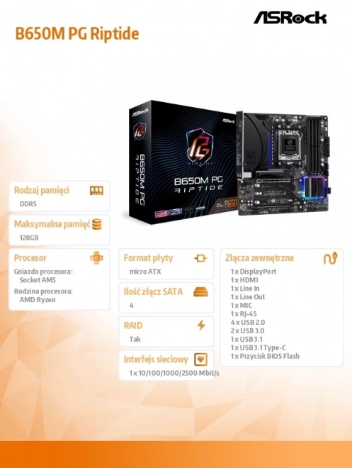 Alaplap B650M PG Riptide AM5 4DDR5 HDMI/DP mATX