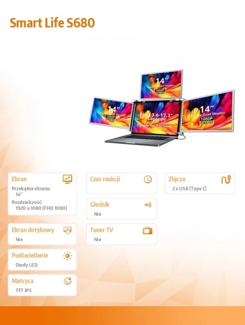 Hordozható laptop monitor Smart Life 14 hüvelyk