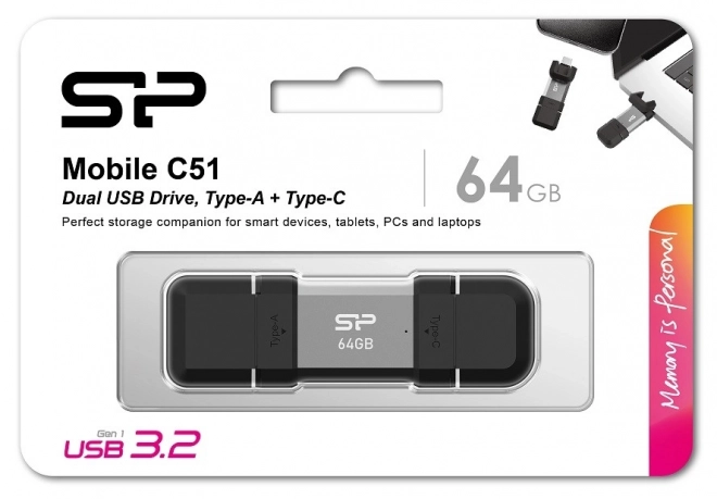 Pendrive USB-A és USB-C csatlakozóval, 64GB, 120 MB/s