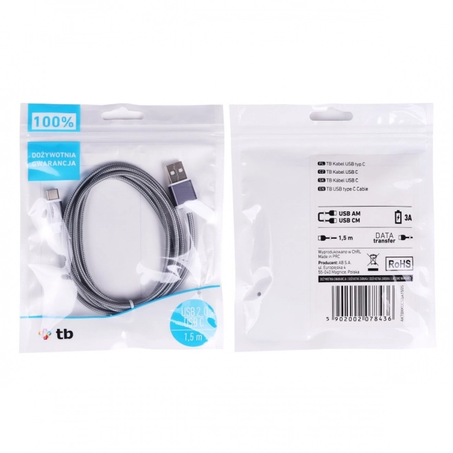 Szürke USB-C kábel 1,5m