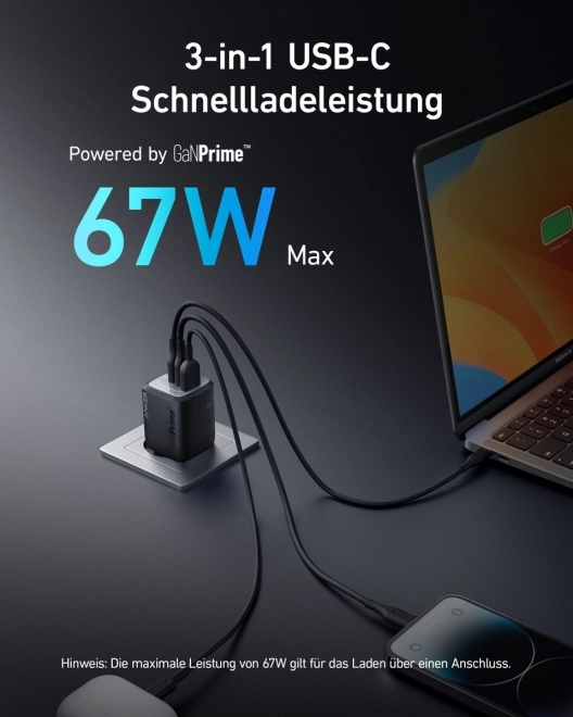 Két USB-C és egy USB-A csatlakozós Anker Prime töltő