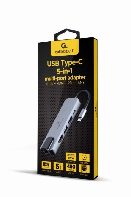 Usb-c többportos adapter 5 az 1-ben hdmi pd usb lan csatlakozókkal