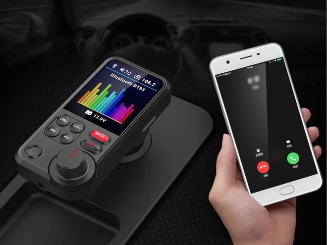 Bluetooth FM adó 5.0 autós kihangosító USB TF bass LCD