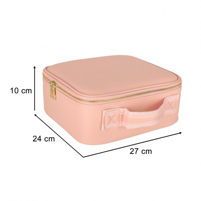 Rózsaszín smink- és ékszertartó táska LED tükrökkel