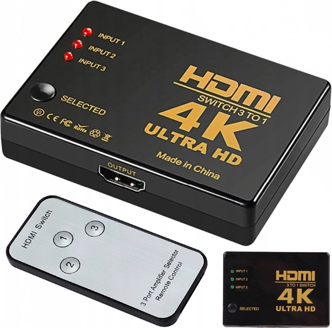 HDMI kapcsoló 3×1 távirányítóval, 4K UHD