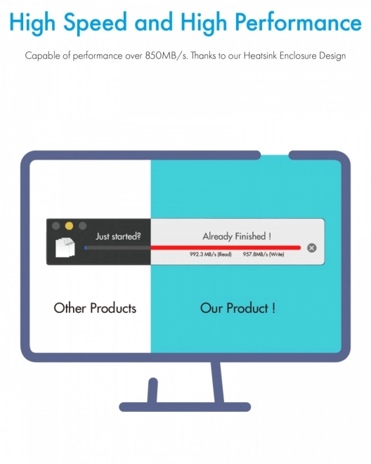 Alumínium tokozás NVMe SSD-khez USB Type-C csatlakozóval