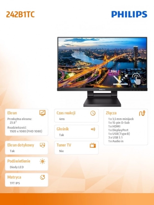 IPS Érintőkijelzős Monitor 23,8 hüvelyk HDMI és DP csatlakozással