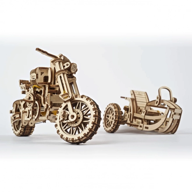 Ugears 3D fa mechanikus puzzle Scrambler motorkerékpár oldalkocsival