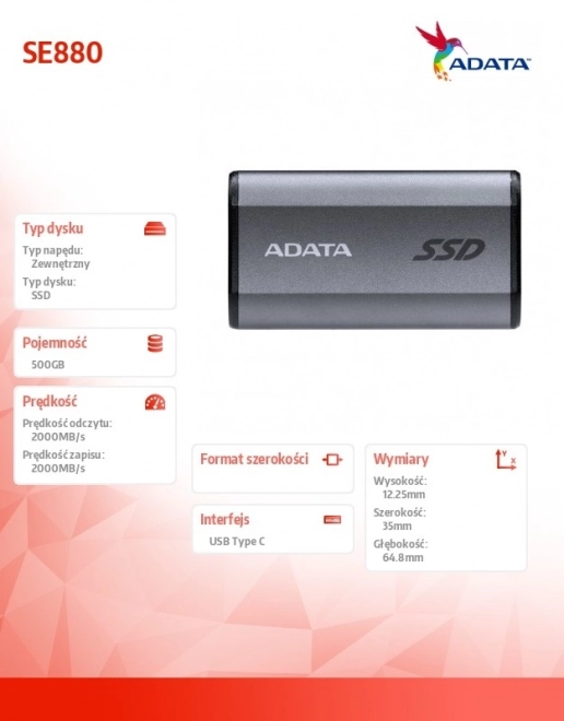 Külső SSD meghajtó 500GB USB3.2 Gen2x2