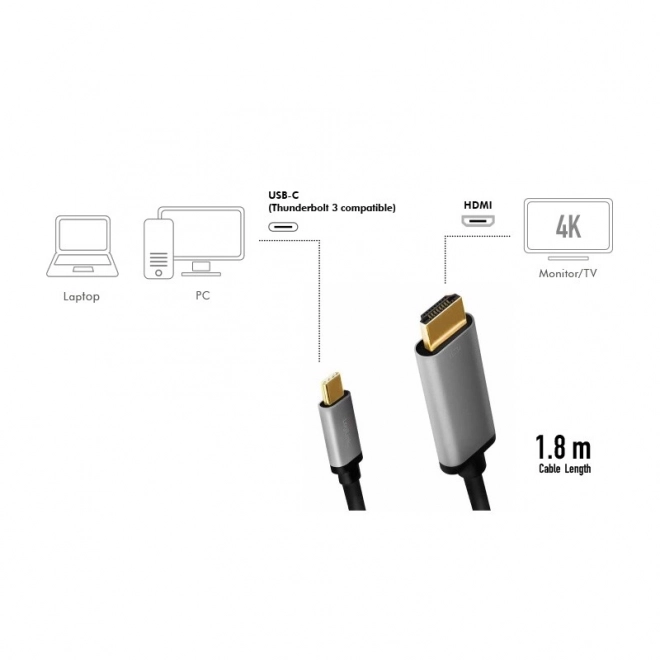 Usb-C Hdmi Kábel 4K 60Hz Alumínium 1,8m