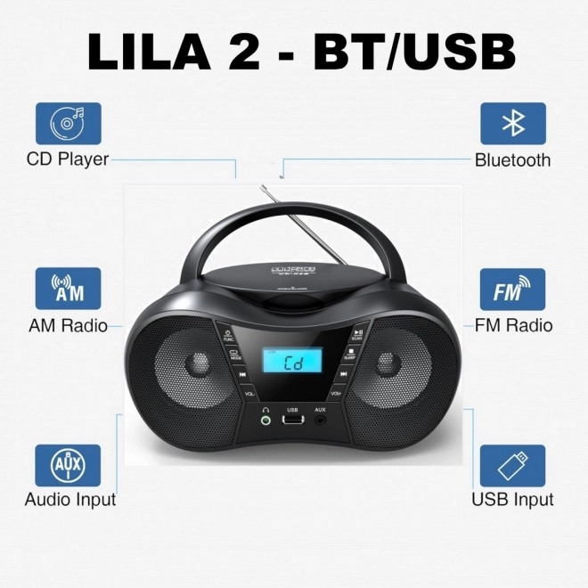 Hordozható CD Lejátszó USB/BT Ezüst