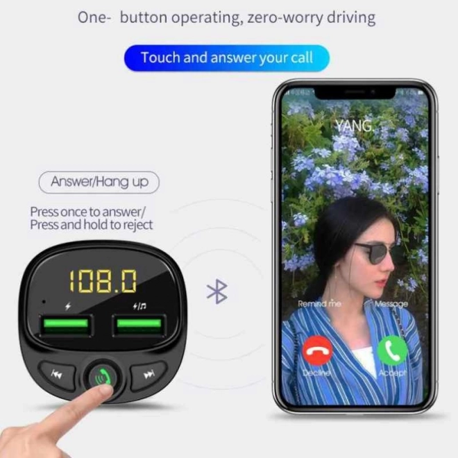 Wekomé fm transzmitter bluetooth/microsd/2x usb-a autós töltő