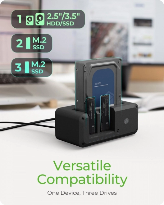 Klonáló és dokkolóállomás HDD/SSD és M.2 meghajtókhoz USB 3.2 Gen 1 Type-C
