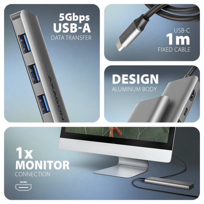 Axagon usb-c többportos hub HDMI-vel és Power Delivery-vel