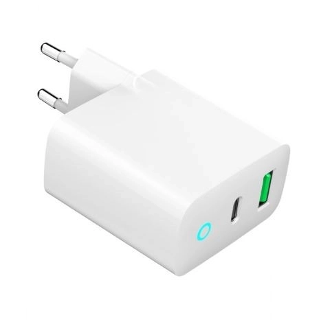 Fehér USB-A USB-C LED gyors töltő 20W PD QC3.0