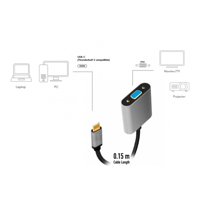 Usb-c - vga adapter, 1080p, alumínium, 0,15 m