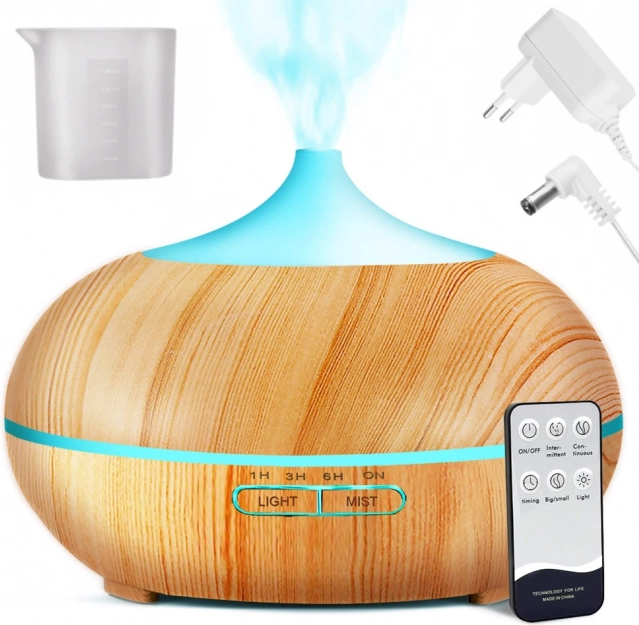 Ultrahangos aroma diffúzor párásítóval és RGB háttérvilágítással, időzítővel