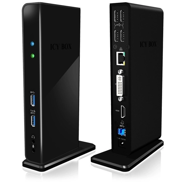 Kompakt ICY BOX dokkolóállomás USB, HDMI, LAN, DVI-I, mikrofon portokkal