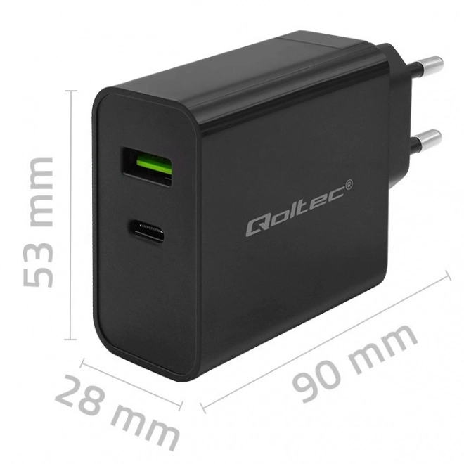 Szupergyors PD töltő USB-C és USB porttal, fekete