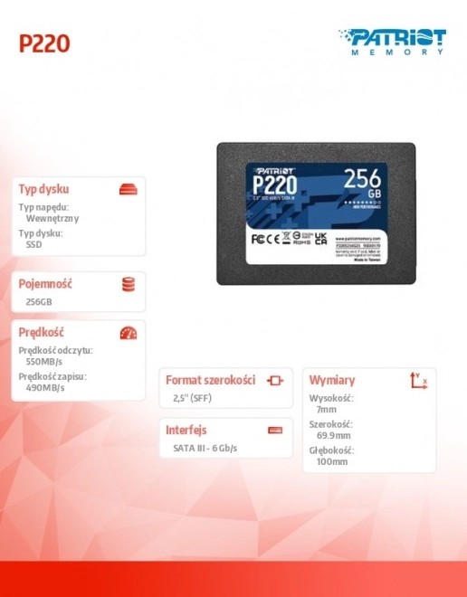 Kompakt SSD Meghajtó 256GB P220