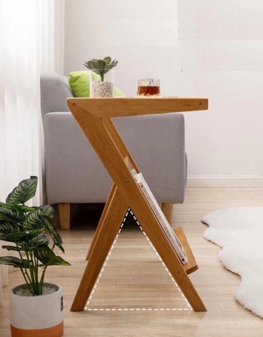 Bambusz asztal rattan polccal - sötétbarna – 55 cm
