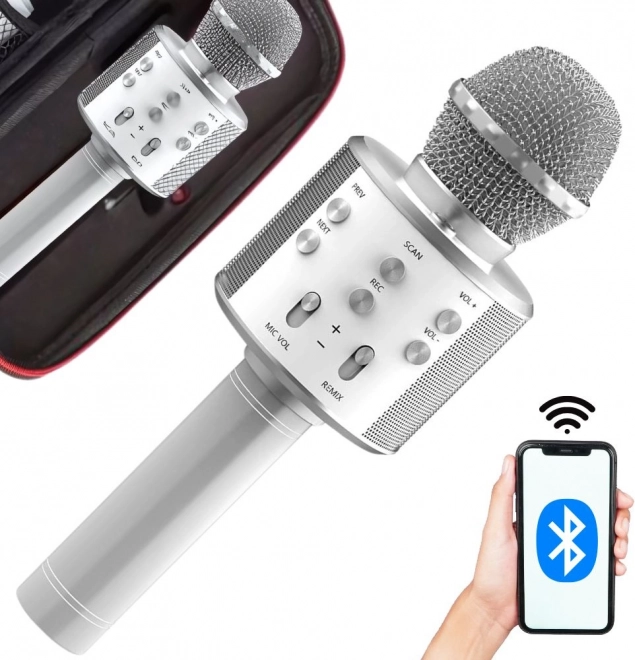 Vezeték nélküli karaoke mikrofon beépített hangszóróval és tokkal, Bluetooth