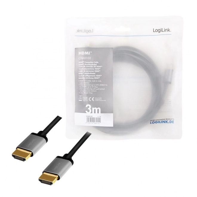 Alumínium HDMI kábel 4K/60Hz 3m fekete