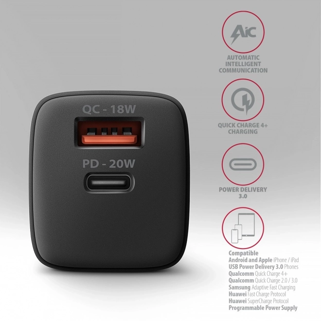 Gyors töltő adapter 20W USB-C és USB-A csatlakozással